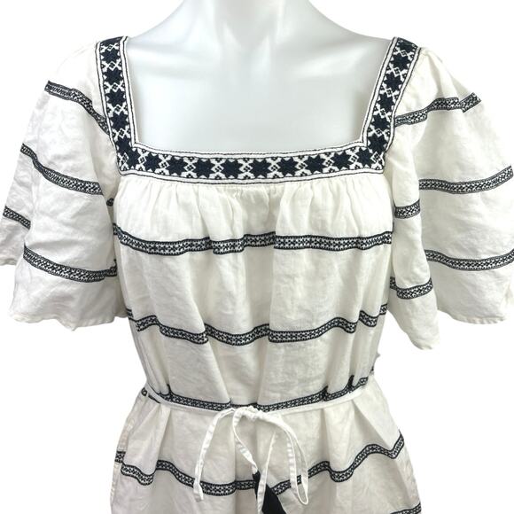 Tory Burch White Black Striped Flutter Boho Peasant Tassel Tie Midi Dress Sz XS - Picture 3 of 5